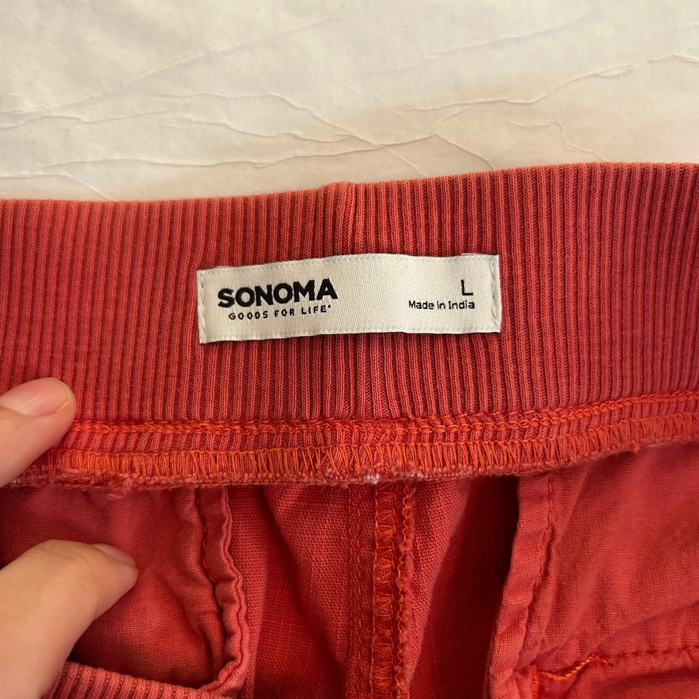 Americana Sonoma Relaxed Fit Red Utility Crop Pants L Casual Minimal Comfort - Picture 3 of 8